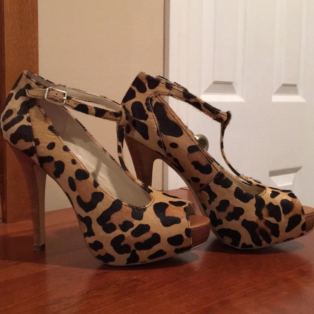 INC Leopard Print Peep Toe Heels 7 1/2